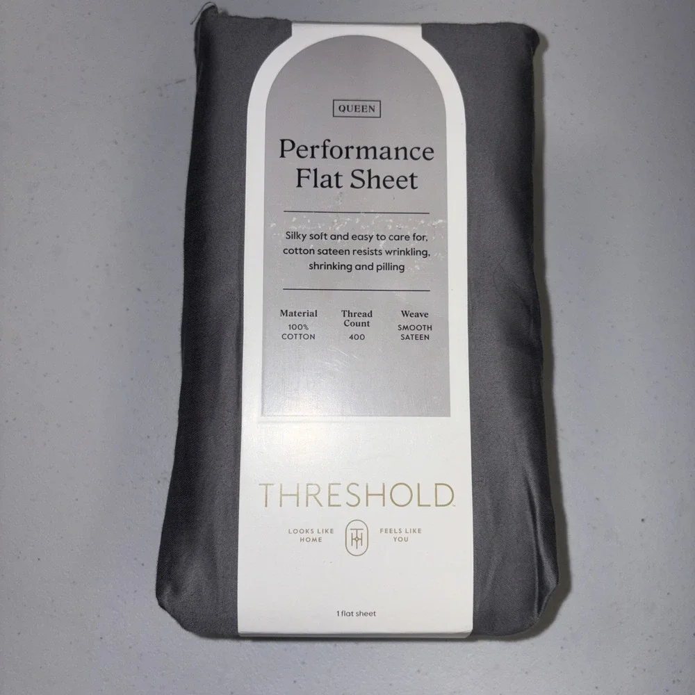 Queen 400 Thread Count Performance Flat Sheet Classic Gray - Threshold: Cotton